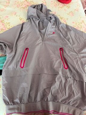 IVY PARK Light Gray Hooded Pullover with Micro Dot Mesh